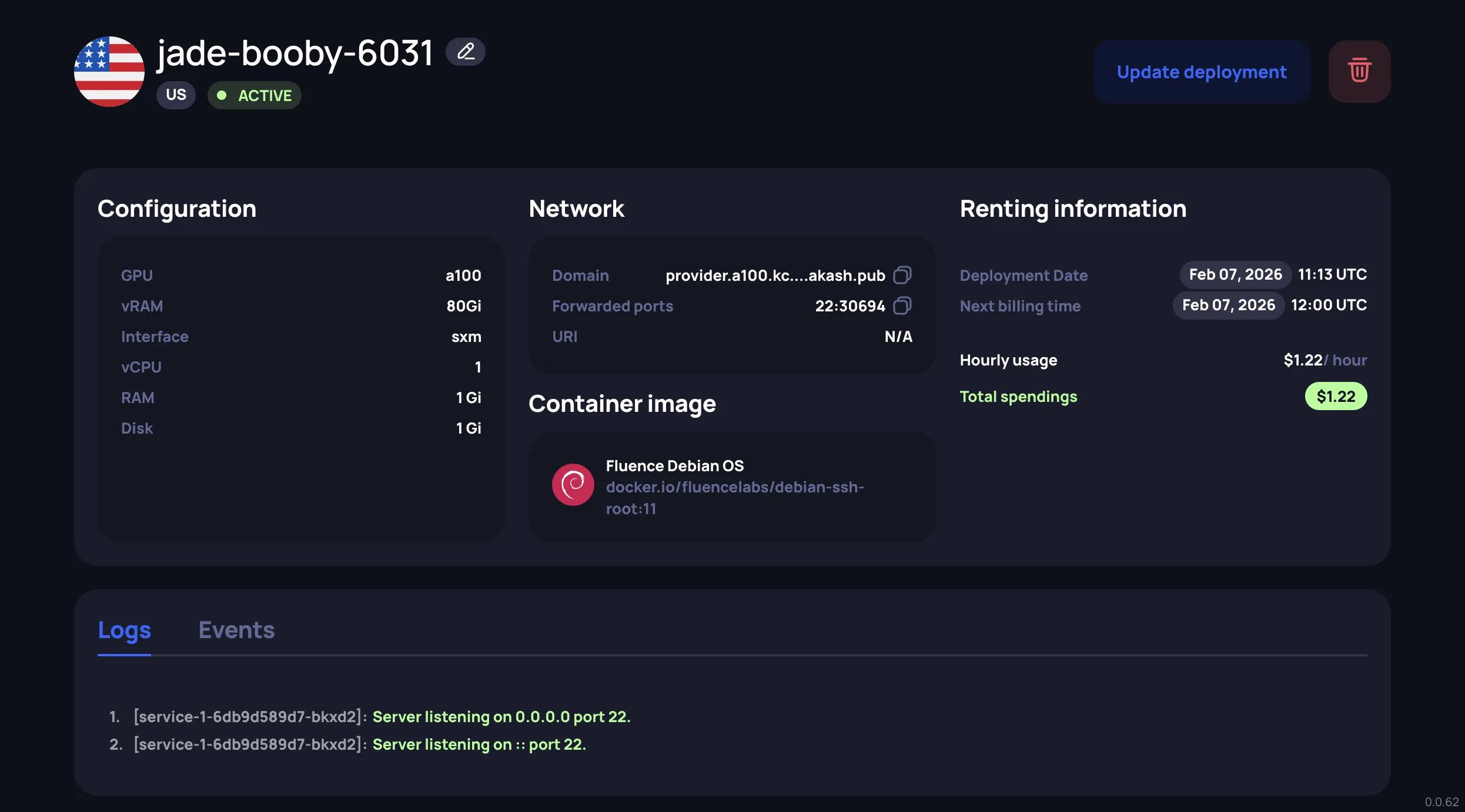 Container instance details